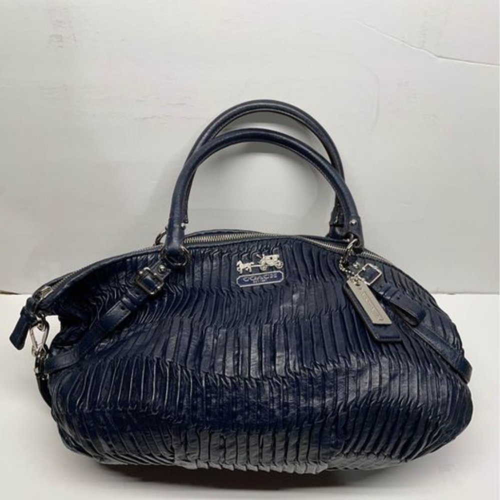WOMEN'S COACH GATHERED BLUE LEATHER SATCHEL